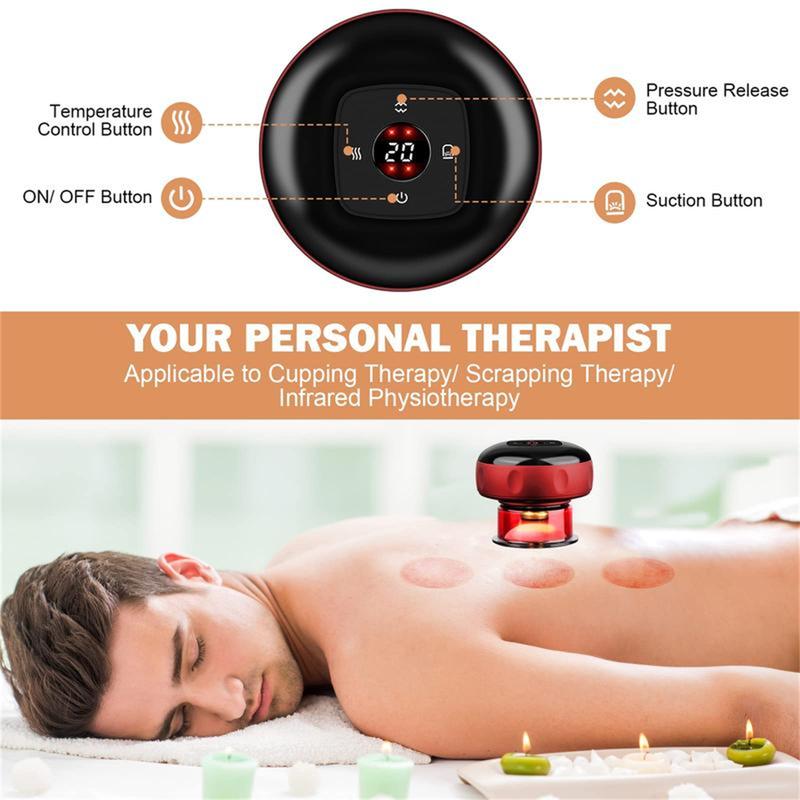 【Special Promotion】 Multi-functional Smart Cupping Massager, Smart Dynamic Cupping Device, Red Light Hot Compress, Gua Sha Massage Tool Type C Charging Massager Portable Electric Cupping Kit with 12 Level Temperature and Suction for  Relief Muscle Comfort 2