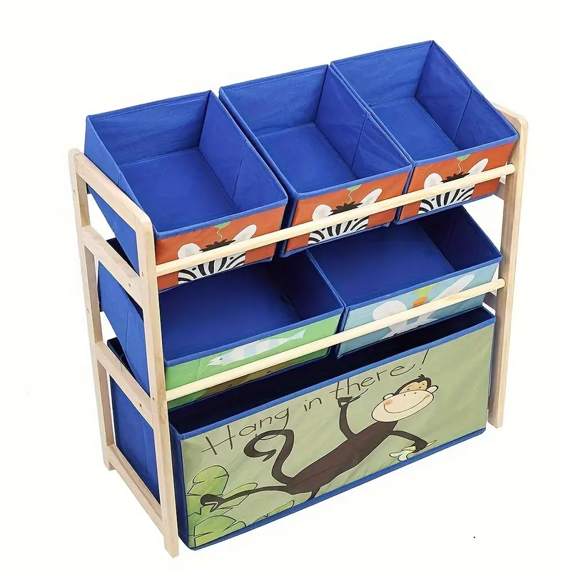 3 Tier Wooden Shelf Storage Rack Organizer Storage Shelf, 3 Tier 6 Non-woven Fabric Boxes, Made Of Quality Pine Material, Which Is Eco-friendly, Healthy And Durable To Use 5