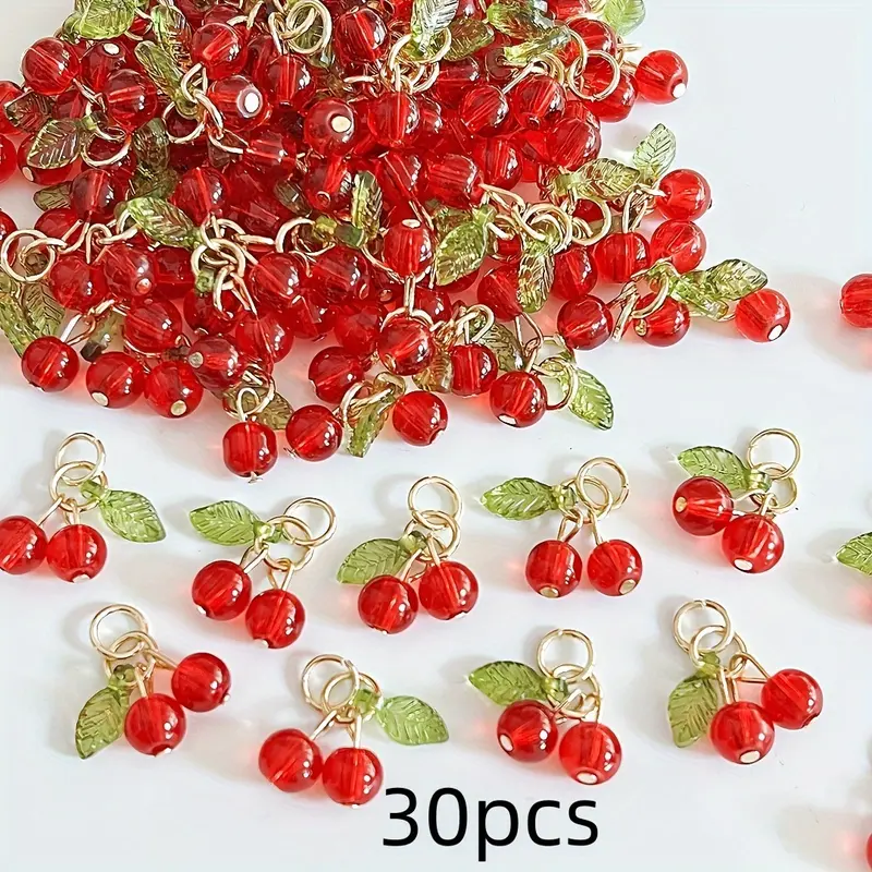 20 And 30 Cherry Pendants, Fruit Pendant Accessories for Necklaces, Earrings, Bracelets, DIY Cherry Phone Charms, Red Accessory Decorations. 4