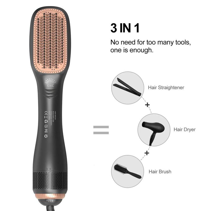 3 in 1 Hair Dryer Brush & Straightener Brush, Professional 1200W Powerful Ceramic Tourmaline Ionic Hot Air Brush, 3 Heat/2 Speed Settings One Step Hair Dryer and Styler for All Hair Comfort Smooth Hair Brush Case Handle Case Handle Smoothing 2