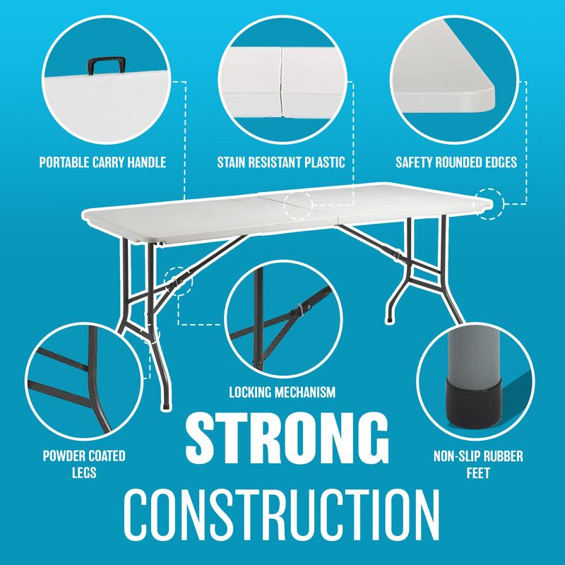 4Ft/6Ft Heavy Duty Folding Table - Portable Aluminium Camping Garden Party Catering Feet | Catering Camping Trestle Picnic Bbq Party Patio Dining Tables | Strong Quality 5