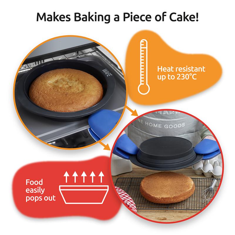 2 Pack WAFE Collapsible BakeMate Round Cake Loaf Bakeware Tin Silicone Desserts 4
