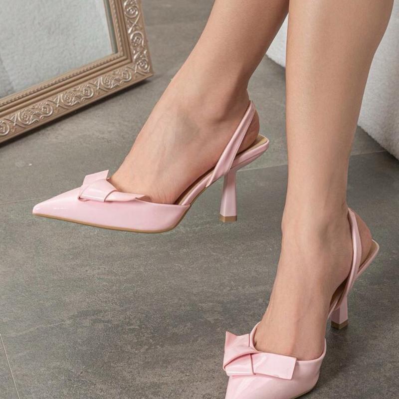 Women's Pointed Toe High Heels With Bow Decoration, Ankle Straps And Peep Toe Design, Fashionable Brown Pu Stiletto Shoes For Spring And Summer Parties 4