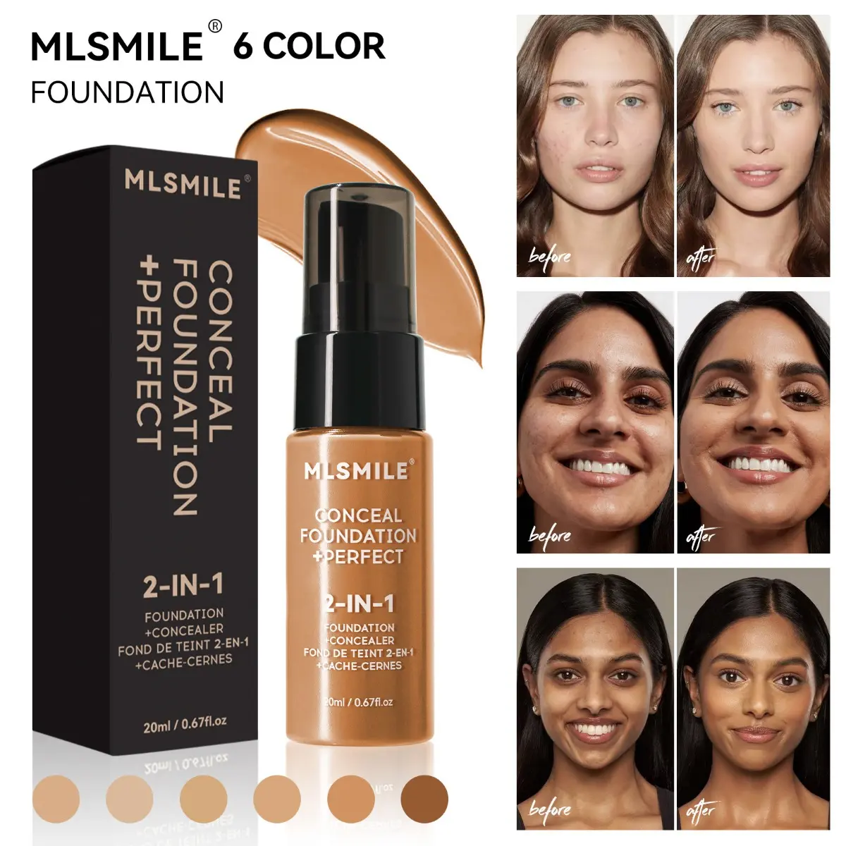 6 Color Powder Foundation Lasting Makeup, Waterproof, Sweat Resistant, Easy To Open Oil-control Concealer Foundation