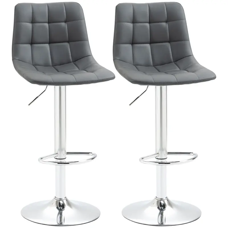 HOMCOM Adjustable Bar Stools Set of 2, Swivel PU Leather Upholstered Barstools with Tufted Seat and Back, Breakfast Bar Chairs for Kitchen Counter, Grey 0
