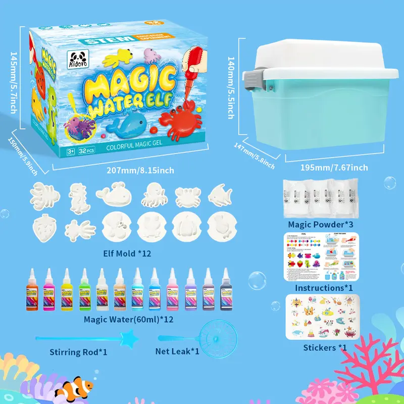Kidoro Magic Water Elf Toy Kit with 12 Magic Gels, 12 Molds - Imaginative Play, Christmas Gifts, Birthday 2