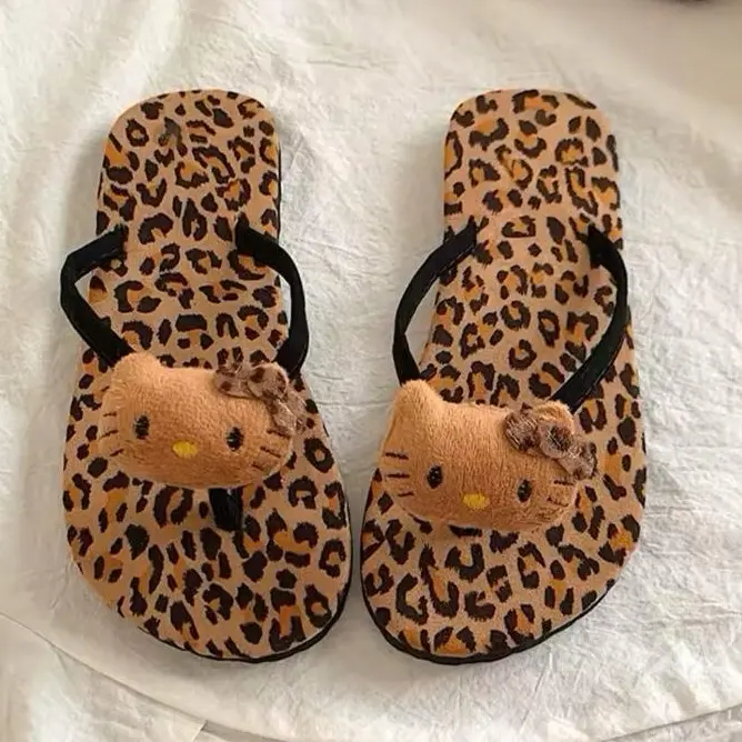 Hello Kitty kawaii cheetah leopard print cute aesthetic y2k flip flops sandals slides sliders for women 1