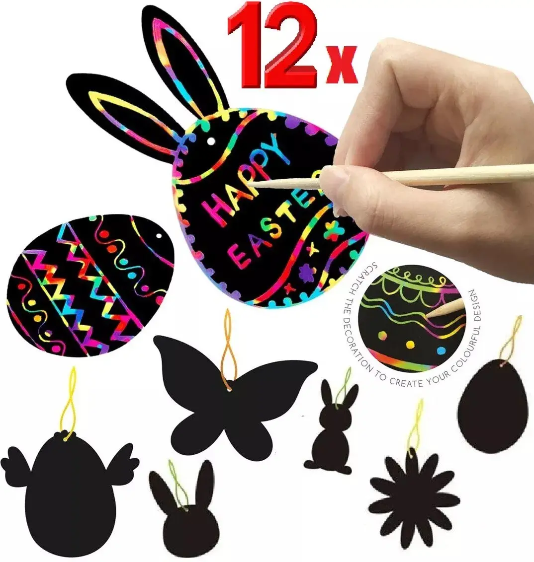 12-Pack Easter Scratch Art – Colorful DIY Drawing Kit!
