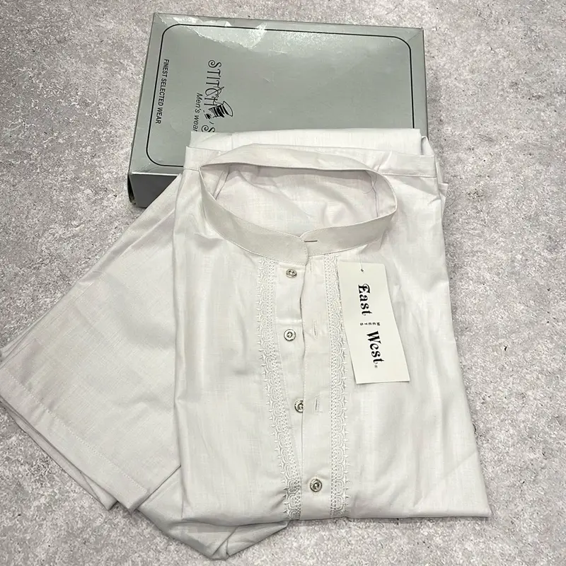 Traditional White Shalwar Kameez with Embroidered Collar for Boys and Men