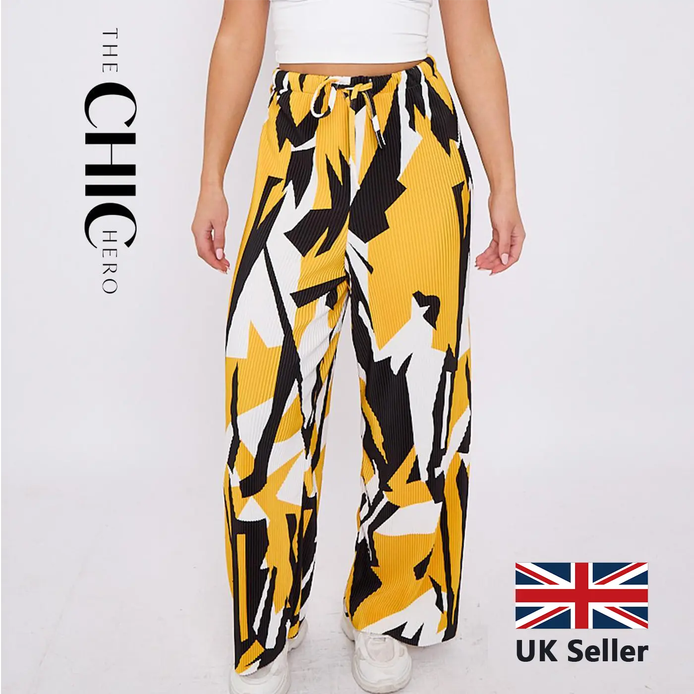 ChicHero [8 Colours, UK size 10-32]  Women Wide Leg Pants Multi Colour Comfort  Elastic Waist Pleated Trousers Long Casual Loose Trousers