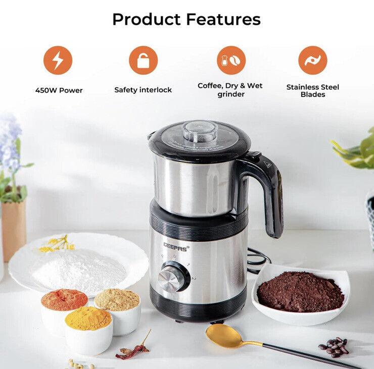 Geepas Wet/Dry Coffee Grinder Machine Milling Bean Nut & Masala Spice Grinding 1