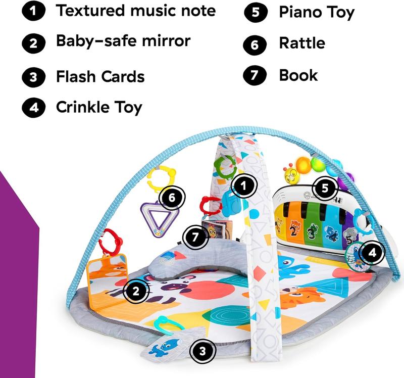 4-in-1 Kickin' Tunes and Language Discovery Play Gym with Piano, Mat with Detachable Activity Toys, Lights, Sounds and Music, Ages Newborn + 3