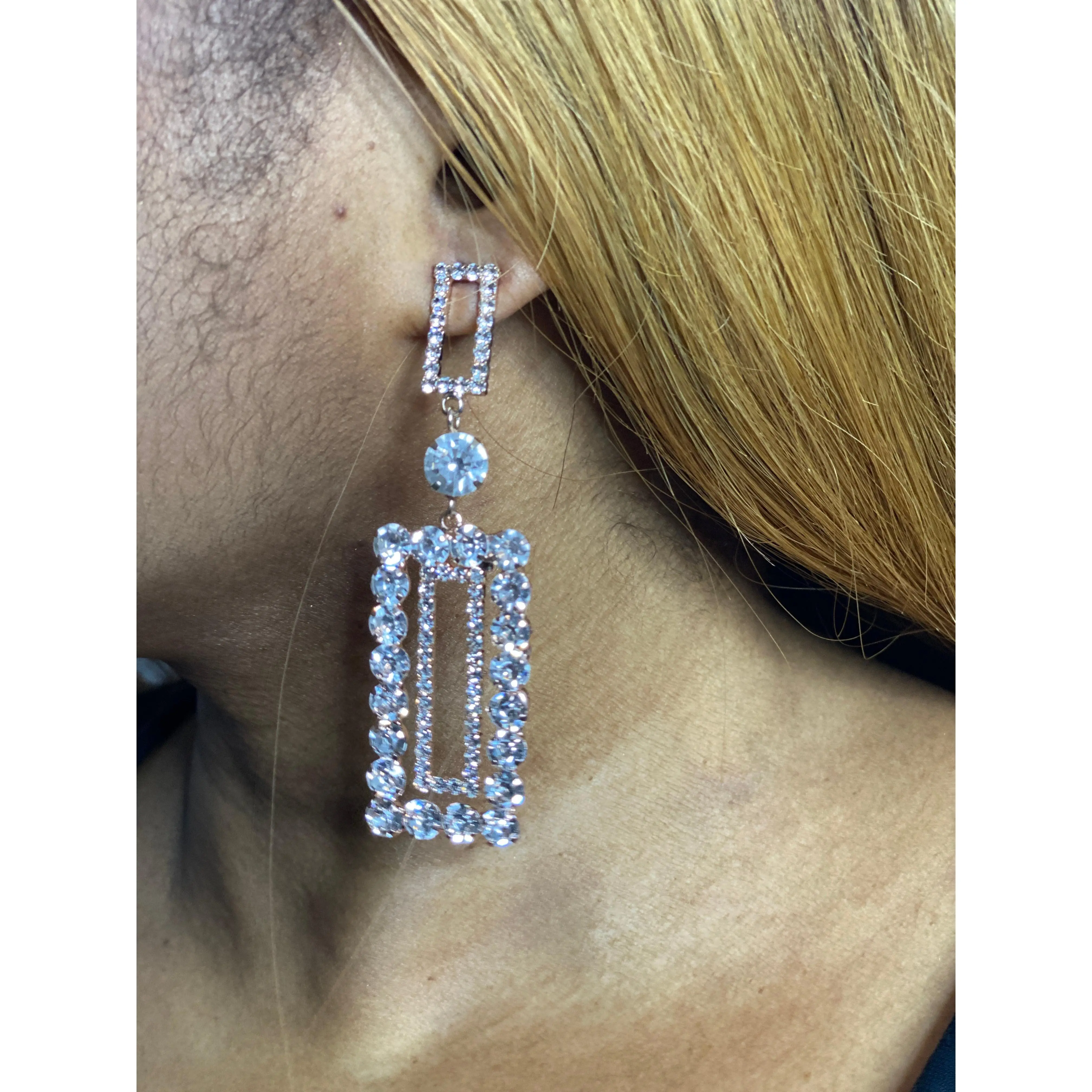 Stud Gem Rectangular Drop Earrings for Women - Fashion Accessory