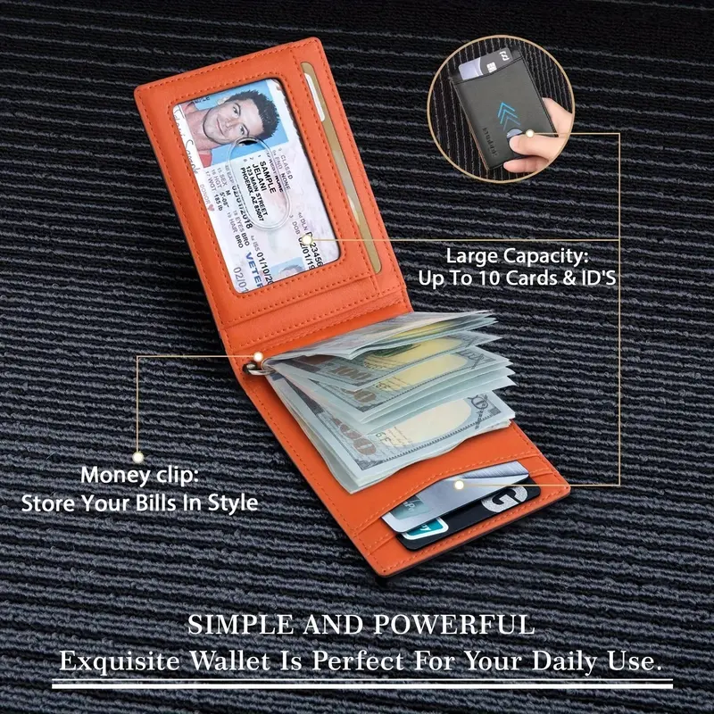 Genuine Leather Slim Wallet for Men with RFID Blocking and Money Clip 2