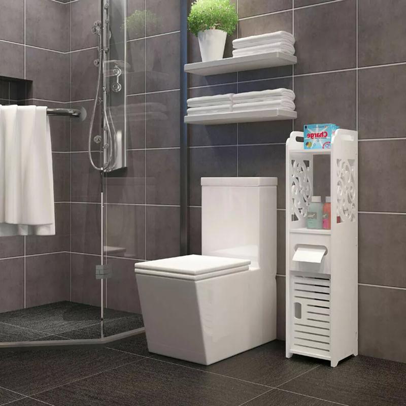 Waterproof Bathroom Storage Cabinet Free Standing Cabinet Organizer Unit White 4