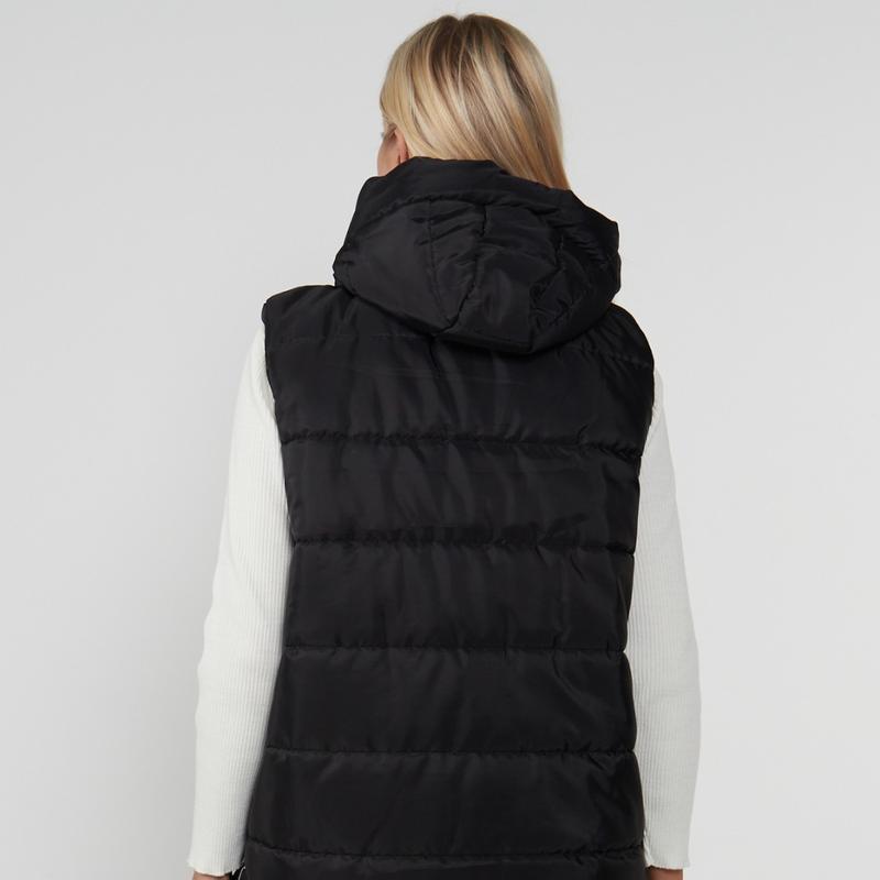 Xara. Black Khaki Chocolate Brown Baby Pink Sky Blue Cream Beige Purple Gold Apricot Winter Warmer Puffer Gilet Long Jacket Hooded Sleevless Jacket Coat Body Warmer 2