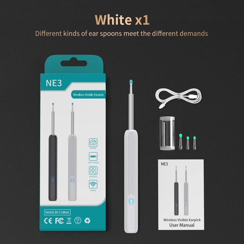 NATFIRE Ear Cleaner High Precision Ear Wax Removal Tool with Camera LED Light Wireless Otoscope Smart Ear Cleaning Kit Lightweight 6