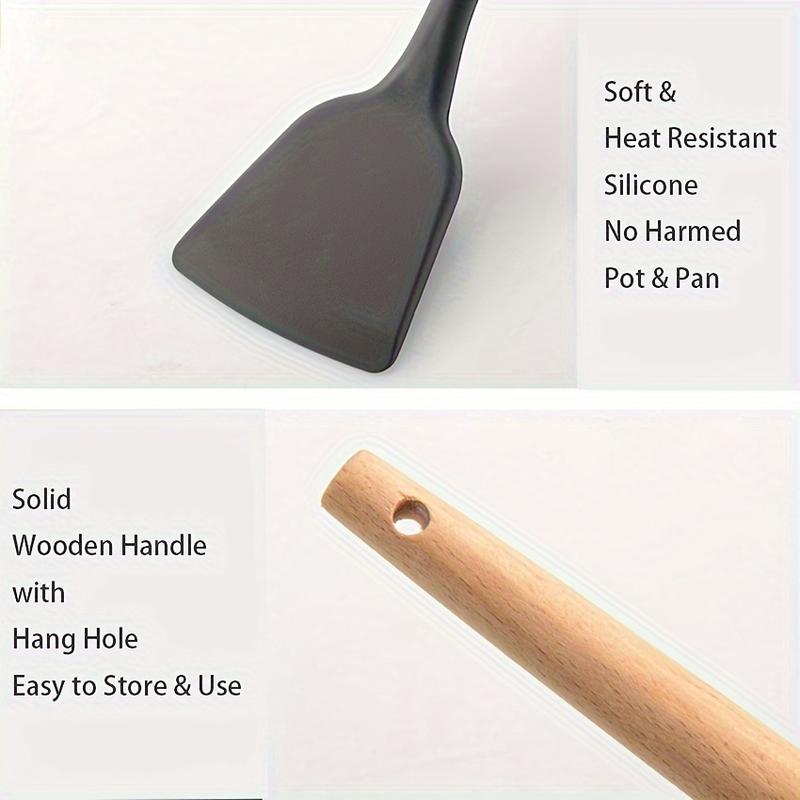 Product Introduction of 12pcs/set, Silicone Cooking Utensils Set With Wooden Handle, Colorful Non-stick Pot Special Cooking Tools Set, Heat Resistant Turner, Tongs, Spatula, Spoon, Oil Brush And Whisk, Kitchen Supplies, Kitchen Supplies, Apartment Essentisls, Halloween Gift 7