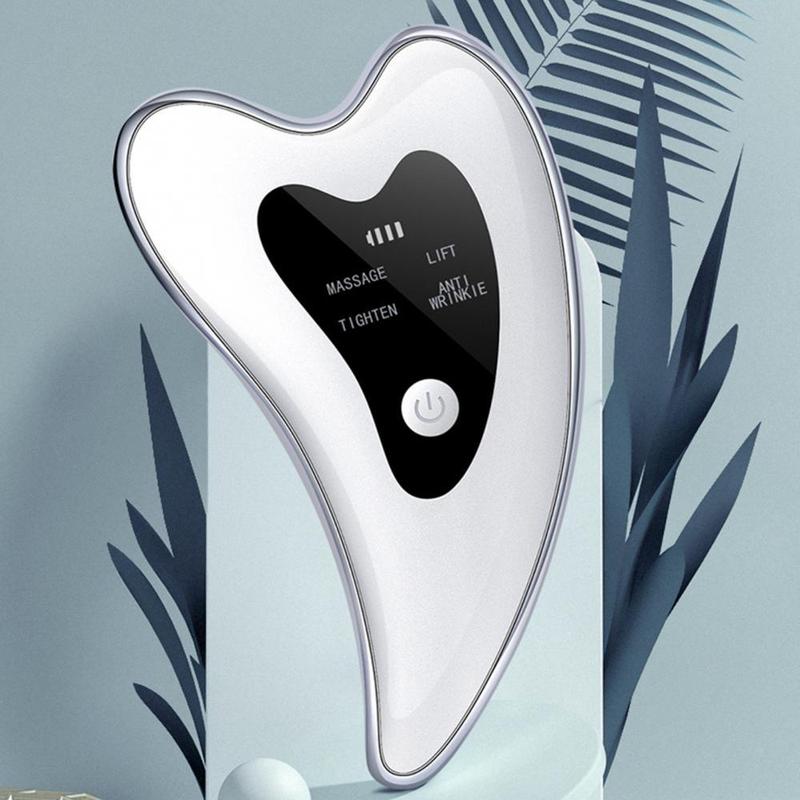 Facial Massager Gua Sha Scraper with LED Light & Vibration Modes -USB charger (800mAh) - Soothing Calming Skincare Device Comfort scraping lymphatic drainage collagen antiaging anti-aging contour face depuff de-puff 3