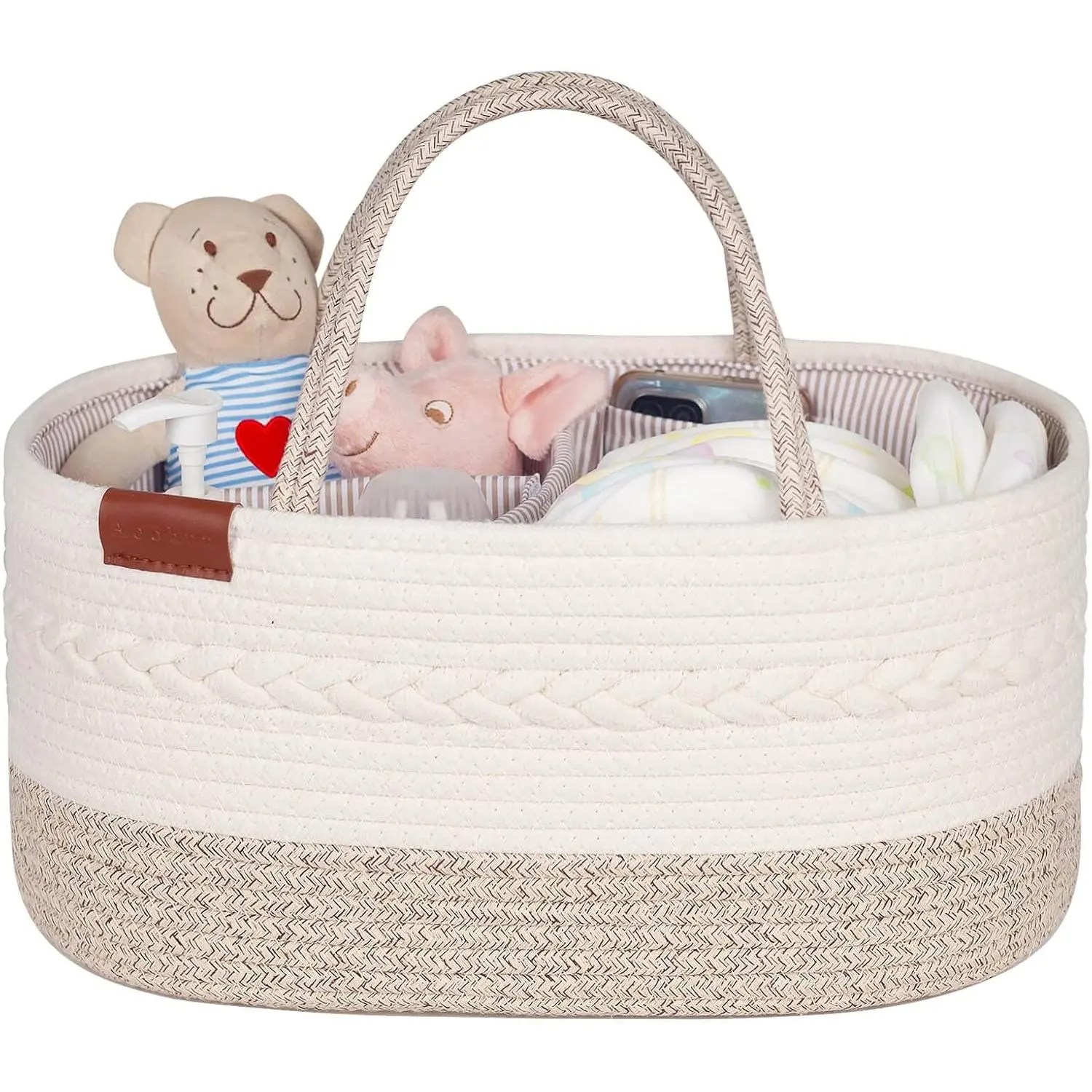 Nappy Caddy Organiser, Baby Diaper Basket Changing Bag Newborn Shower Gifts Basket, Neutral Brown