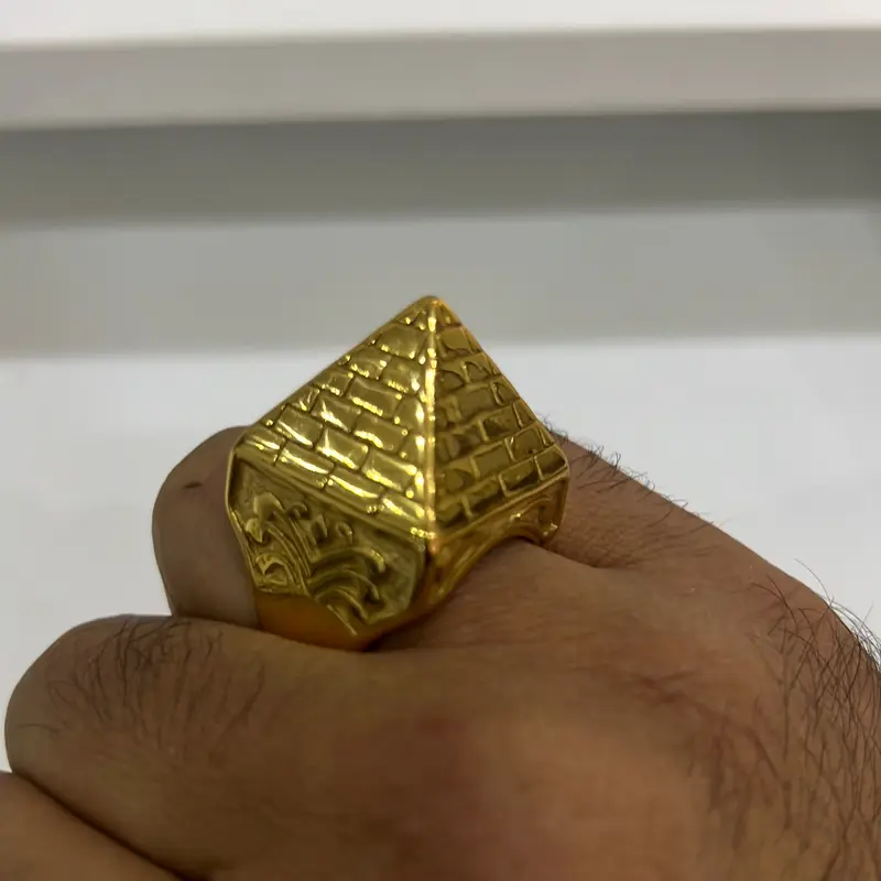 Large heavy pyramid ring gold and silver plated stainless Steel 1