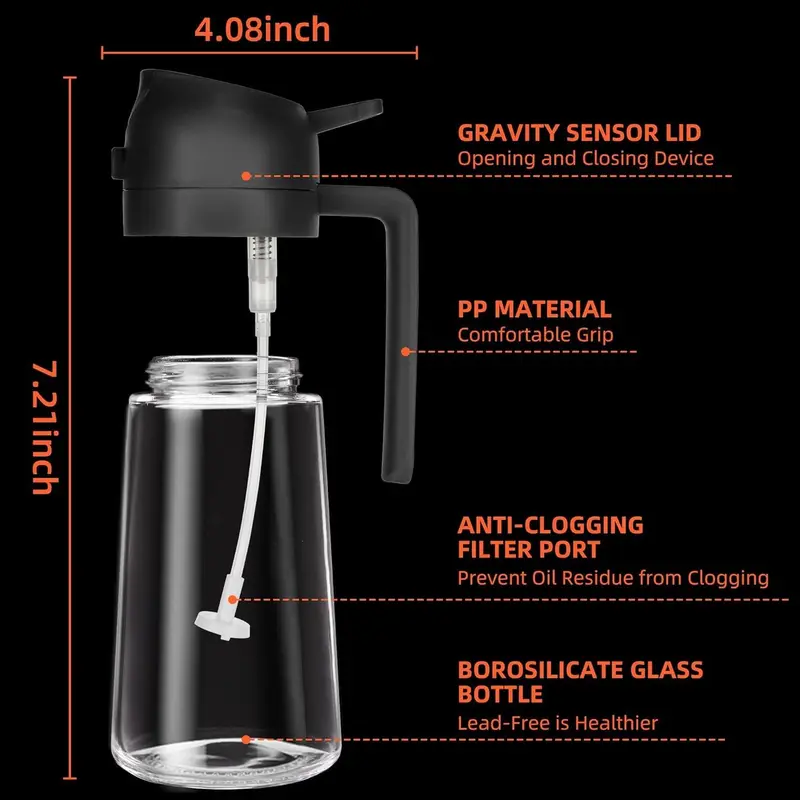 16oz Oil Dispenser Bottle for Kitchen - 2 in 1 Olive Oil Dispenser and Oil Sprayer - 470ml Olive Oil Bottle - Oil Sprayer for Cooking, Kitchen, Salad, Barbecue Black 3
