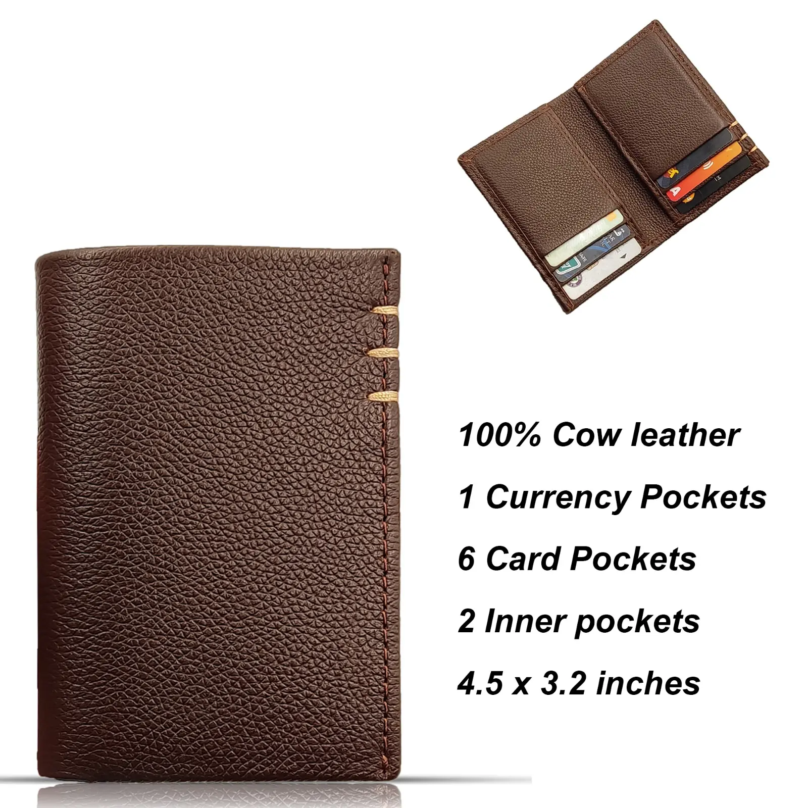 Minimalist Leather Wallet for Men and Women -  Brown Credit Card Holder Pouch compact