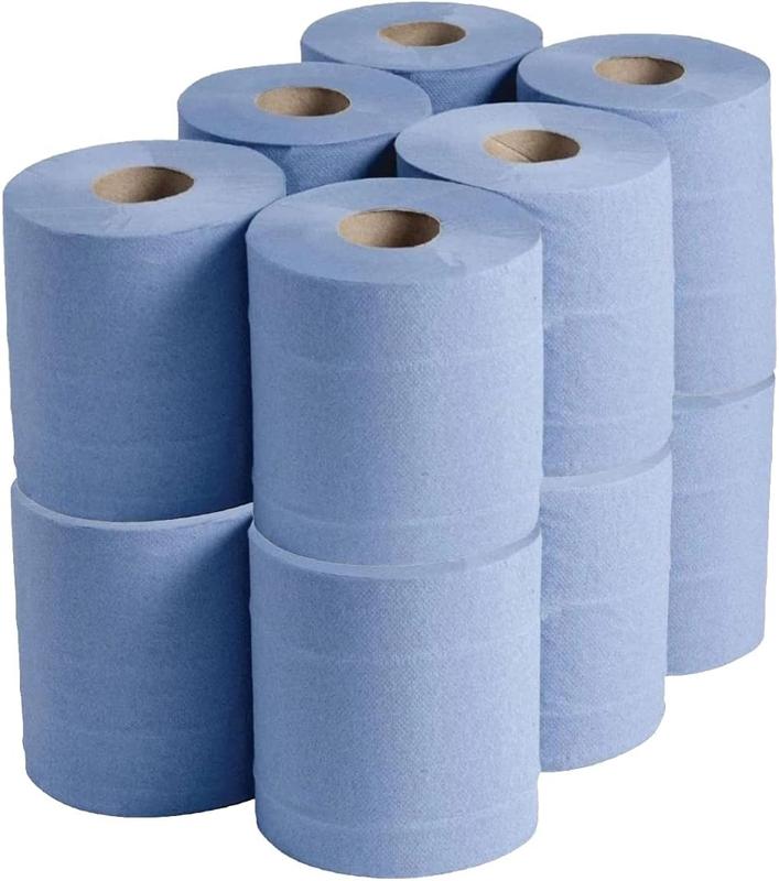 Centrefeed Blue Roll - 2 Ply Embossed Blue Paper Towel Roll (Pack of 12 Rolls) and (Pack of 6 Rolls) Toilet Wipes 0