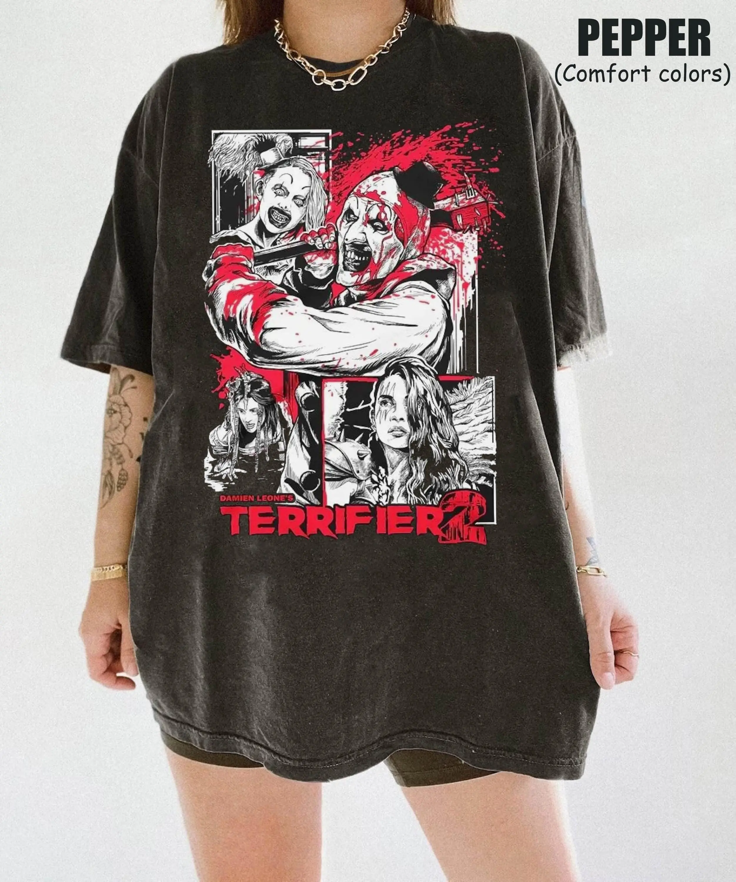 Vintage Terrifier Comfort Colors Shirt, Terrifier Art the Clown T-Shirt, Halloween Party, Creepy Clown Tee, Halloween Gift