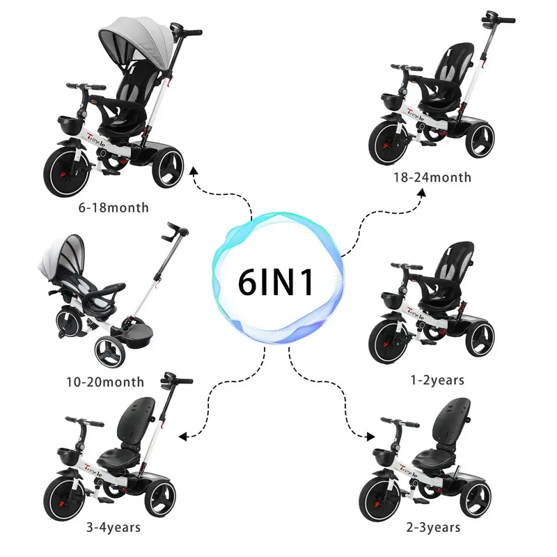 Ubravoo Baby Stroller Tricycle Ride Bike , 360 Degree Rotation Sitting & Lying,Celerity Disassembly & Assembly,1-5 Years 1