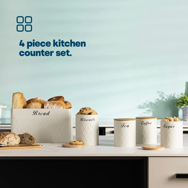 5pc Bread Bin & Canister Set - Cream 1