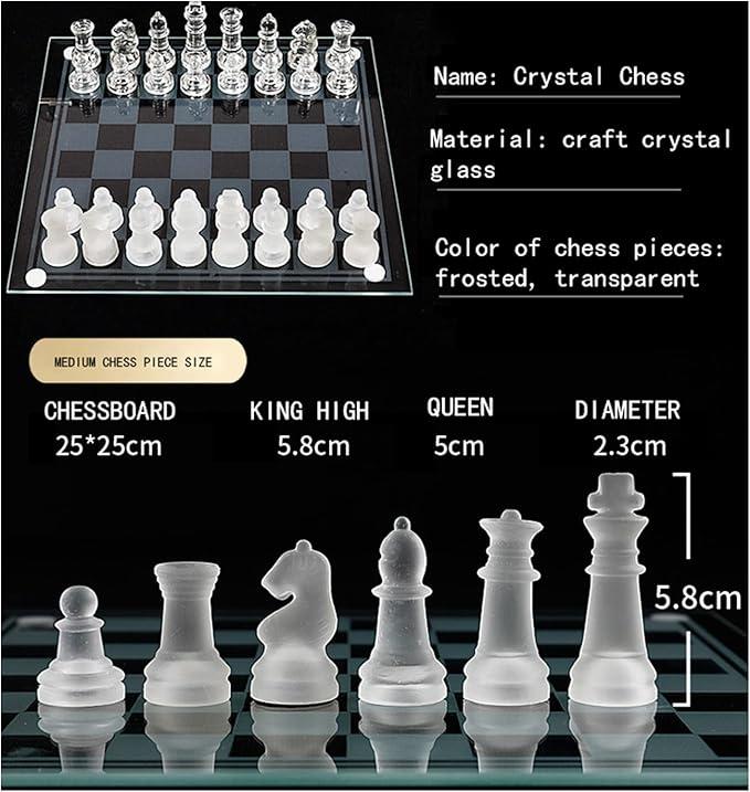 Glass Chess Set, Frosted Polished Glass Chess Board Set Glass Chess and Concepts Set Crystal Chess Board Youth Adults Play Set, Classic Chest Pieces Board Case, Board Game for Family, Friends, Adults, Gift, Christmas, Thanksgiving 3
