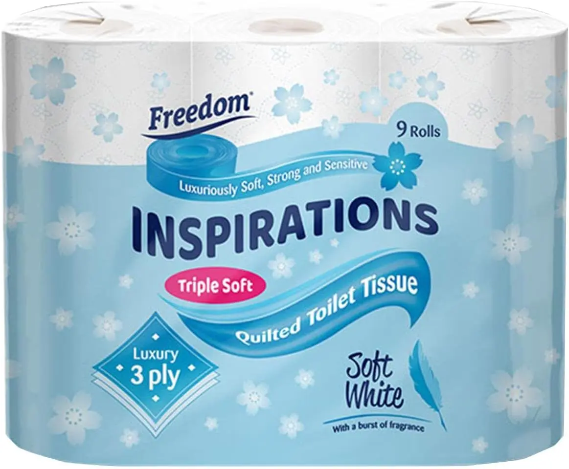 Inspirations Luxury 3Ply Toilet Roll - Soft White and Scented Hygiene Bulk White Toilet Tissue and Loo Rolls Wipes Sheets Multicolor