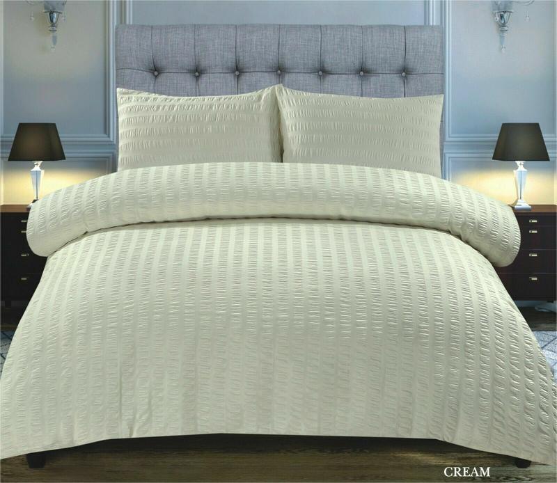 Seersucker Duvet Quilt Cover with Pillow cases Non Iron Bed cover   soft pink 4