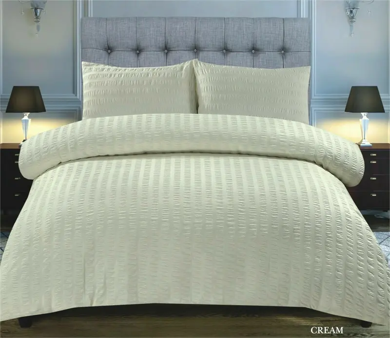 Seersucker Duvet Quilt Cover with Pillow cases Non Iron Bed cover   soft pink 3
