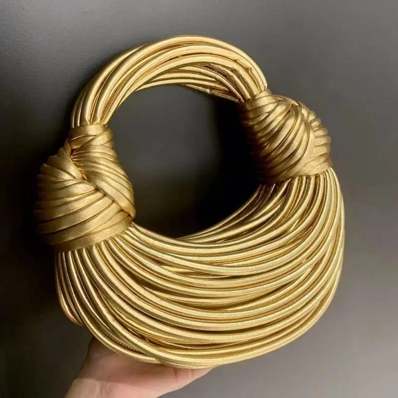 Handbags For Women 2024 New Gold Luxury Designer Brand Handwoven Noodle Bags Rope Knotted Pulled Hobo Silver Evening Clutch Chic