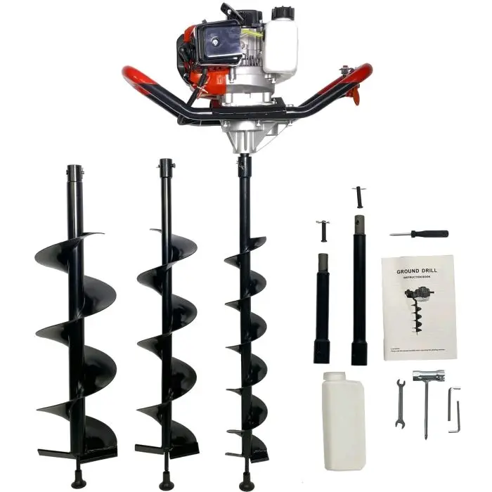 52cc Petrol Earth Auger Fence Post Hole Borer Ground Drill And 2 Extns