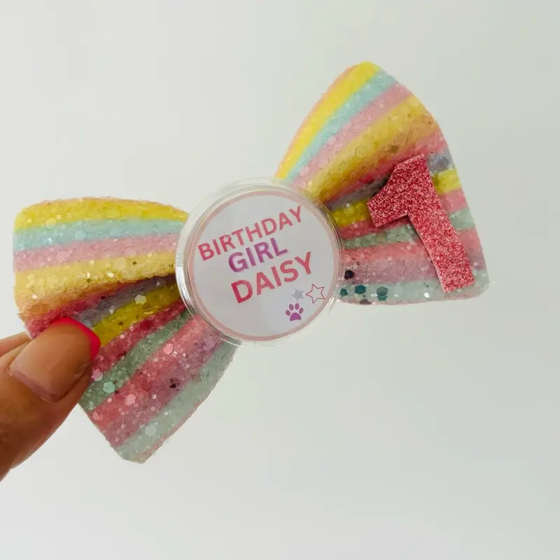Dog Cat | Personalised Birthday Bow | Pet Birthday | 1st Birthday | Birthday Stripes 2