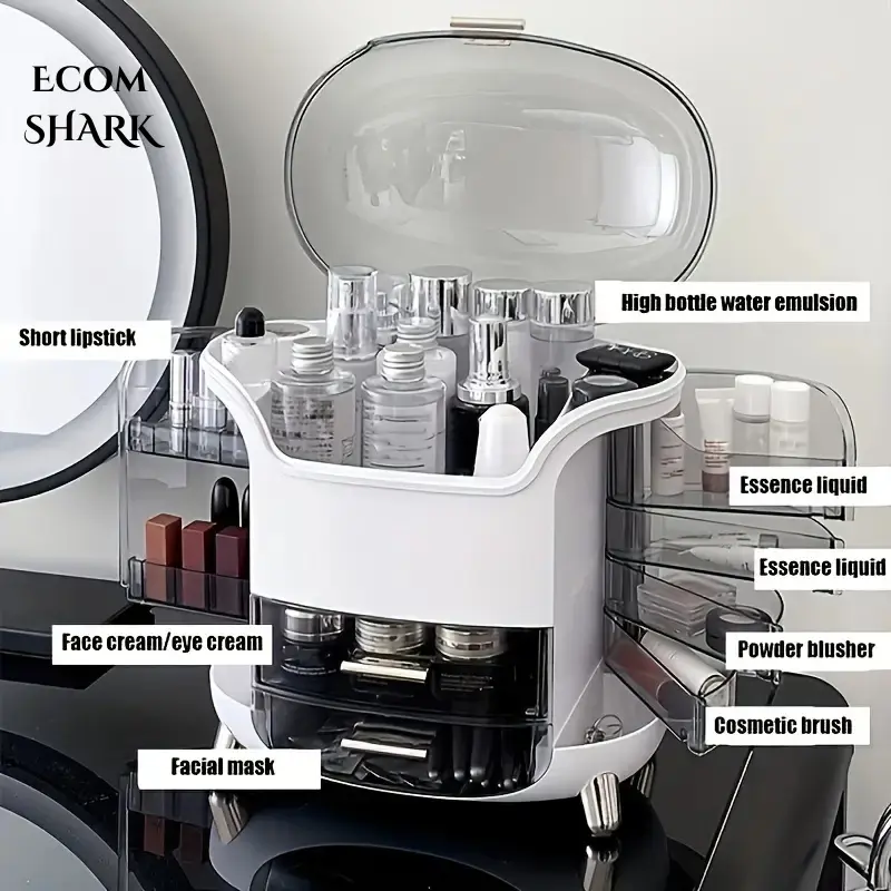 Large Cosmetic Organizer with Drawers and Compartments for Cosmetics, Skincare, Jewelry, and Lipstick Storage - Dustproof Design Compact Box Vanity 6