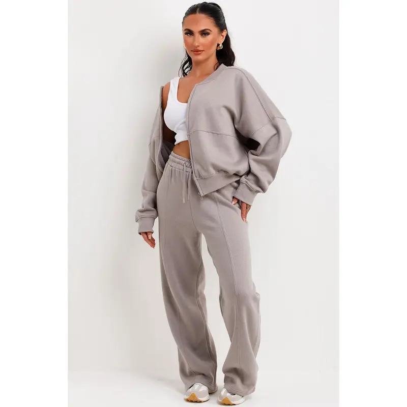 Bomber Sweatshirt With Zip And Joggers Loungewear Set Dove Grey 1
