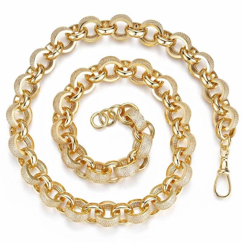 20mm Gold Belcher Chain with Stones & Albert Clasp 30 Inch 5