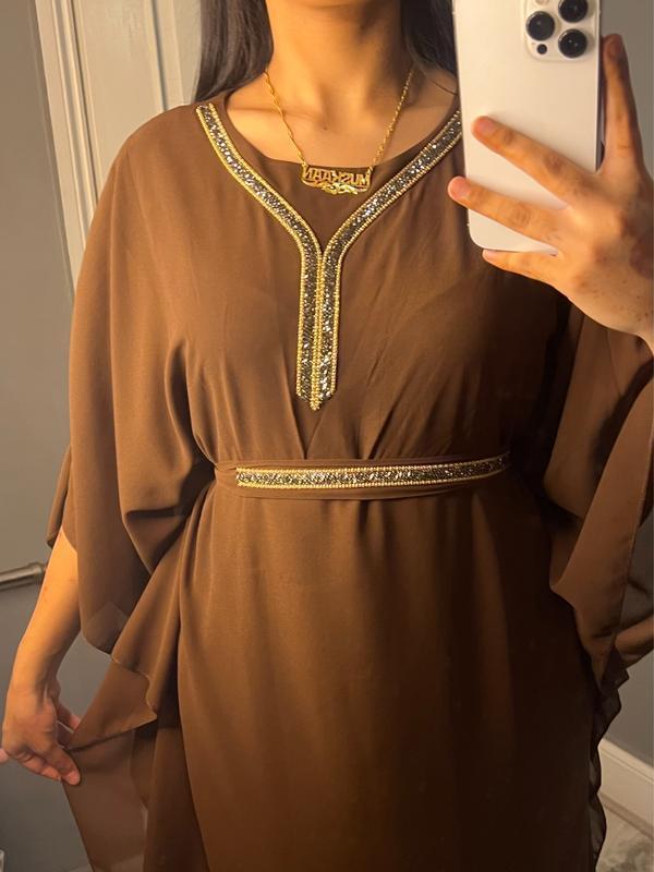 Ladies Girls Muslim Fashion Solid Belt Kaftan Elegant Long Sleeves Abaya 4