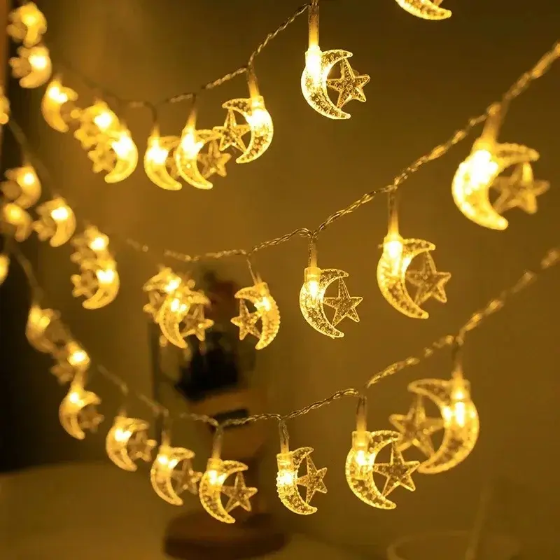 1.5/3/6M EID Mubarak LED String Lights Islam Muslim Festival Party Moon Star Castle Lantern Ramadan Home Decoration 2024 New 3