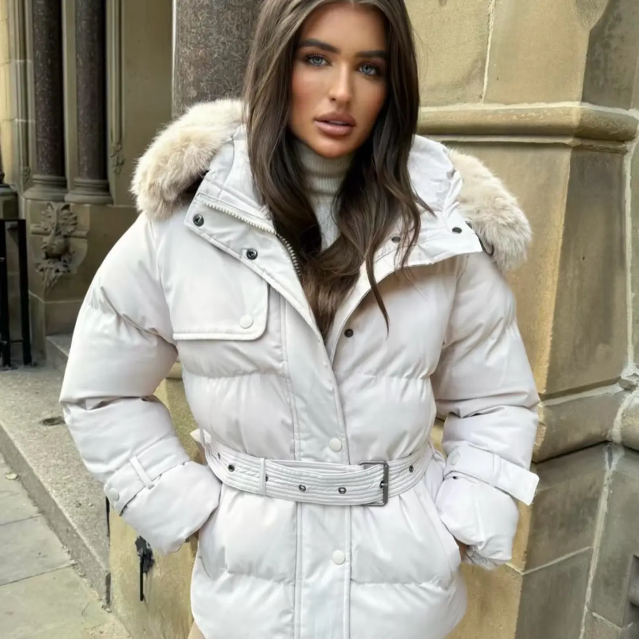 Women's SAFA Padded Faux Fur Hooded Coat for Winter - Jackets, Womenswear Soft Comfortable