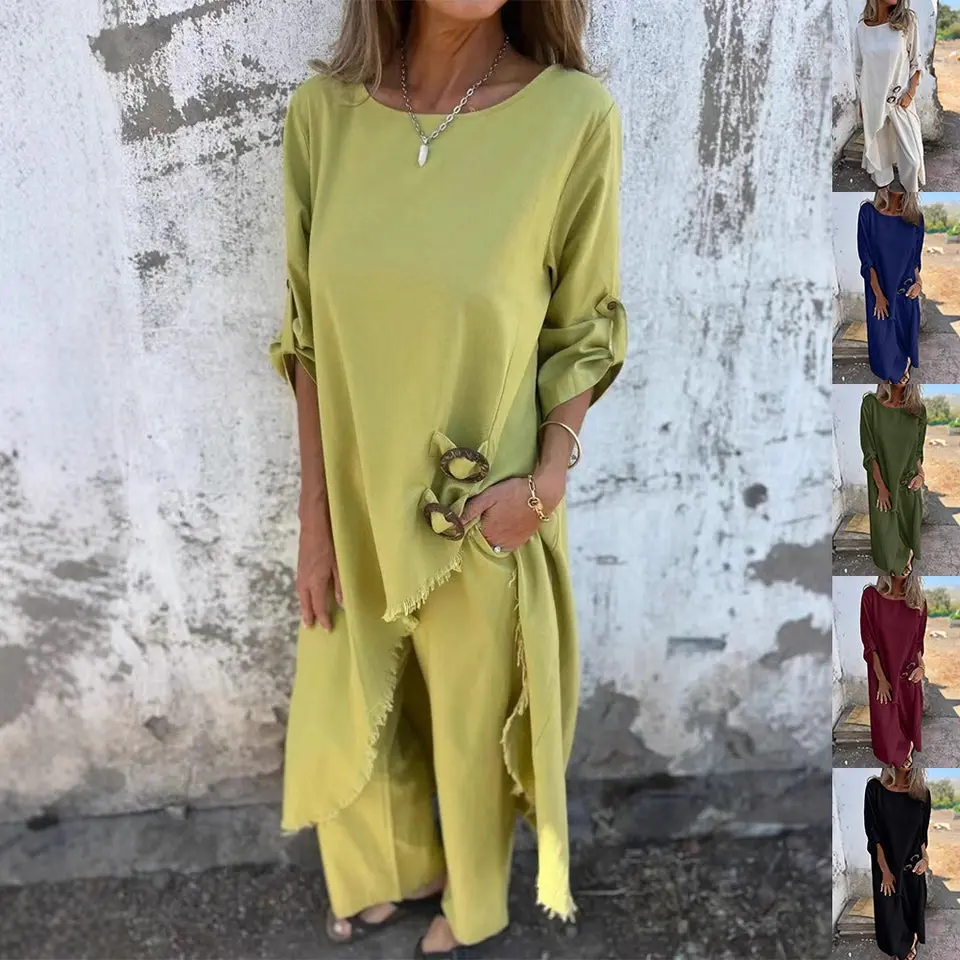 Loose Irregular Long Suit With Metal Button Design