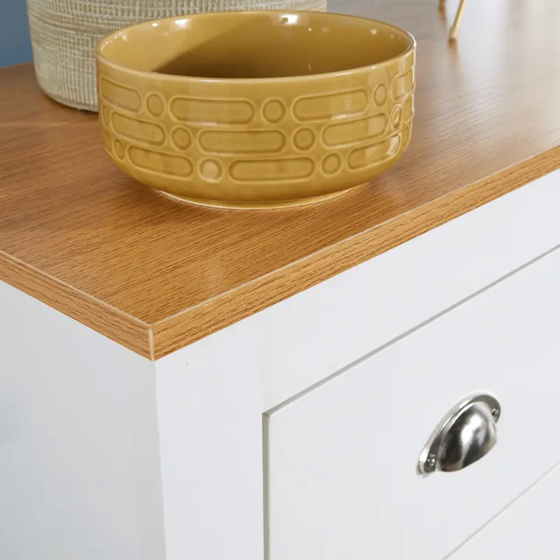 Big Furniture Warehouse Chest 4 Drawers Bedroom Furniture White Oak Top Metal Handles Wooden Nightstand 5