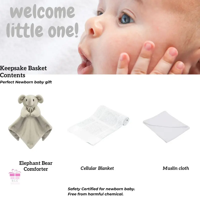 New Baby Hamper gift Unisex set Baby Blanket White Elephant Comforter Muslin Cloth - Gender Reveal Gift 2