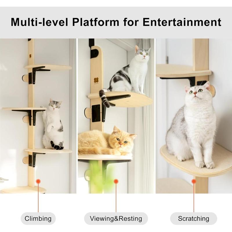 MEWOOFUN 4-Levels Versatile Cat Climber Shelves Wooden Vertical Cats Board Shelf Hanging On Door, Steady Cat Tree Tower Cat Climb Furniture with Carpeted Plank for Indoor Cats,166x64.5x30cm 2