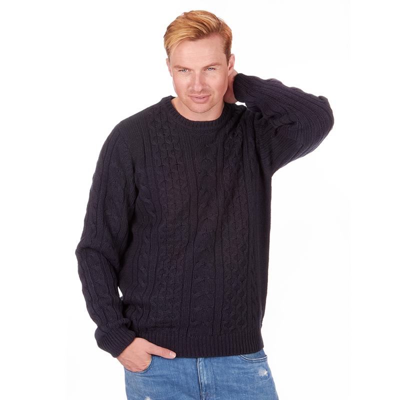 Mens Classic Chunky Cable Knit Crew Neck Jumper Fitted Sweater Pullover Size L-XL 3