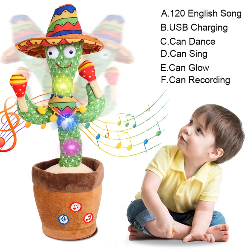 Upgraded Talking Cactus Baby Toy Dancing Cactus Repeats What You say for Kids with English Songs Dancing Toy for Gift Toddle Girls Boys